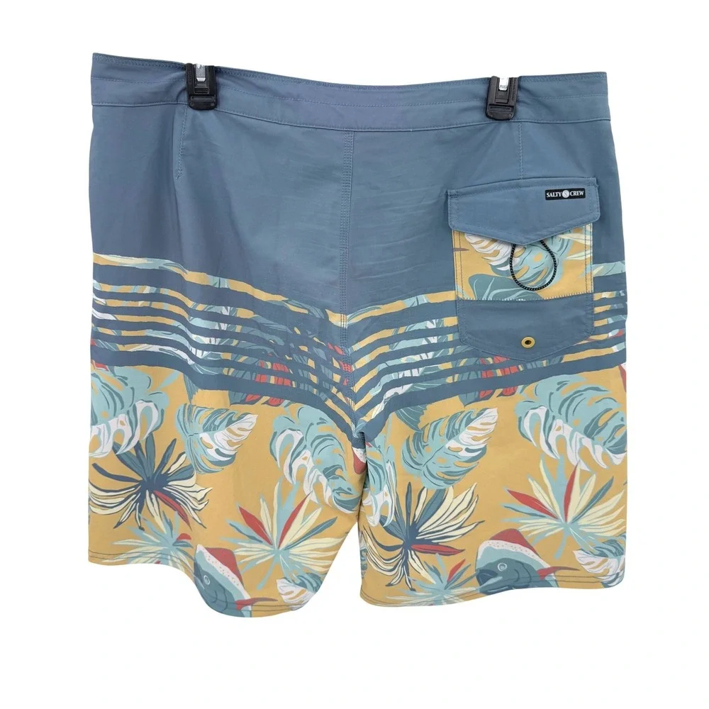Salty Crew Ripple Blue Yellow Tropical Marlin Board‎ Shorts Size 36 Essential